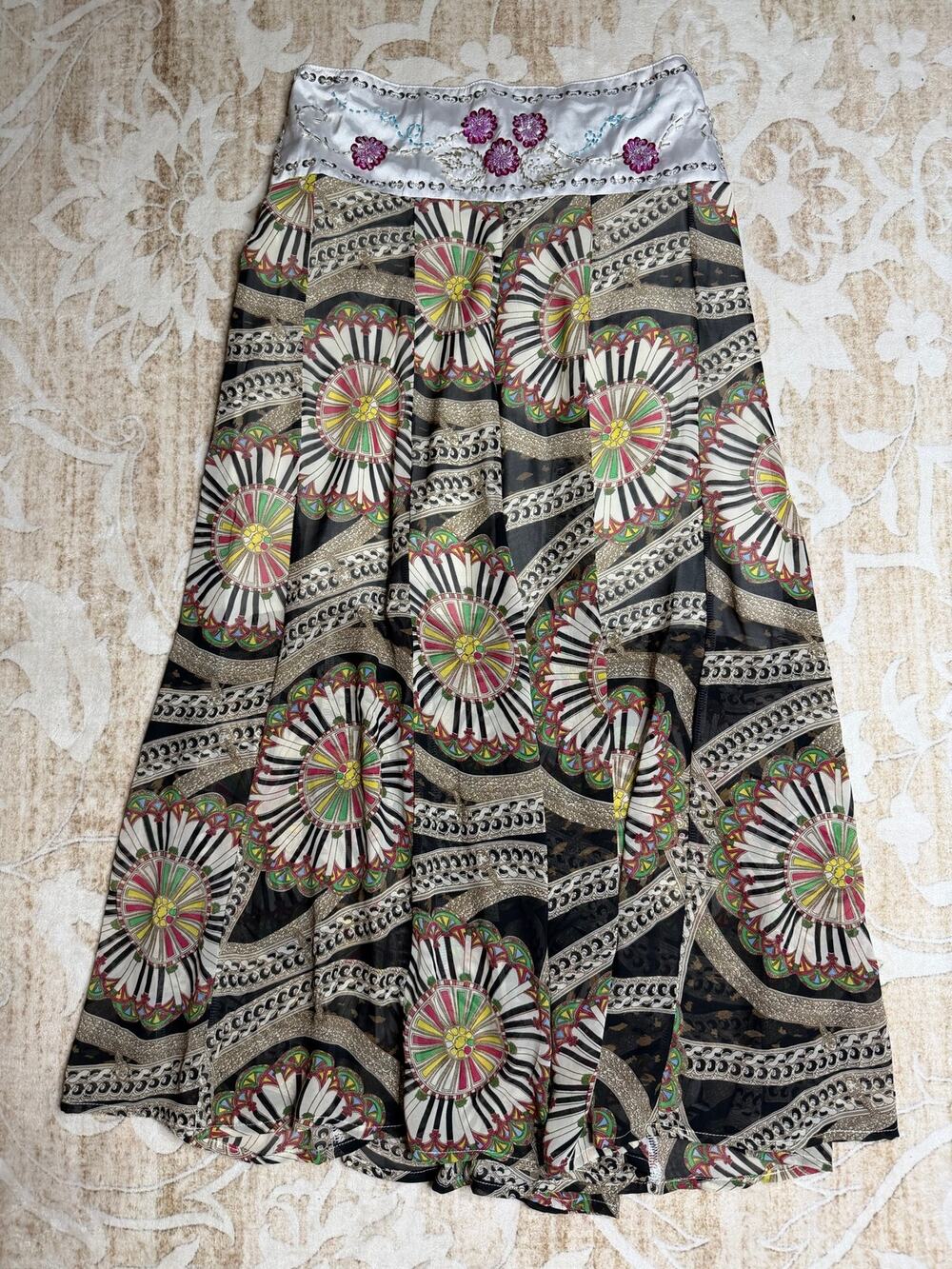 Vintage Beaded Rave Boho Geometric Maxi Skirt